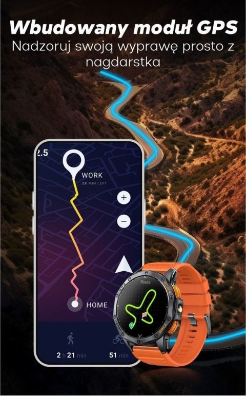 Smartwatch Gravity GT24-5 GPS AMOLED (Czarny + Zielony Pasek)