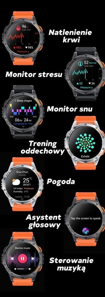 Smartwatch Gravity GT24-5 GPS AMOLED (Czarny + Zielony Pasek)