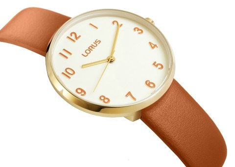 Zegarek damski Lorus Lady RG222SX9 złoty z karmelowym paskiem