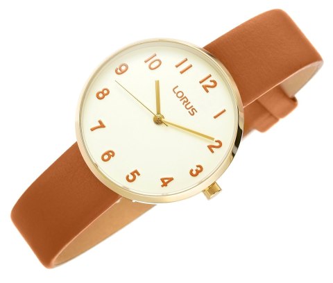 Zegarek damski Lorus Lady RG222SX9 złoty z karmelowym paskiem