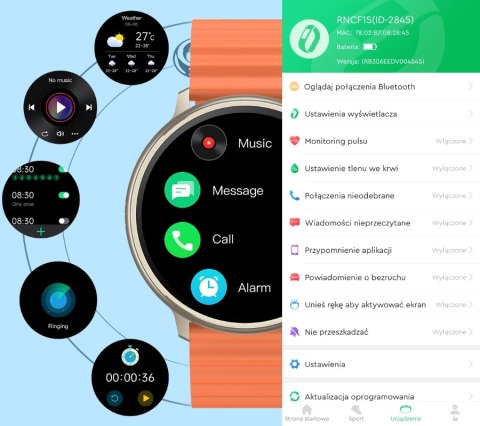 Smartwatch Rubicon RNCF15 Tytanowy ze złotą kopertą i paskiem Orange