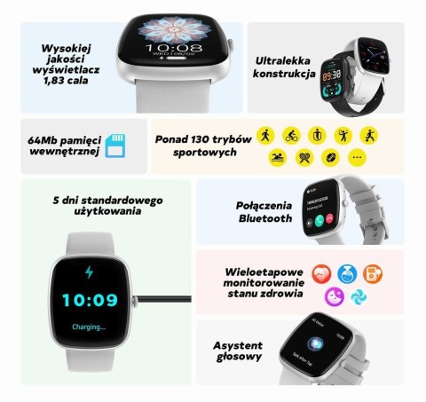 Smartwatch Damski Gravity GT18-5 Srebrny + Szary Pasek