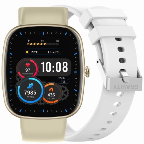 Smartwatch damski Gravity GT18-8 beżowy + dodatkowy biały pasek