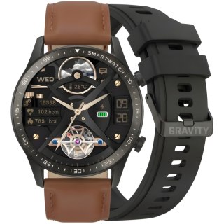 Smartwatch Gravity GT10-4 Czarny z brązowym paskiem skórzanym