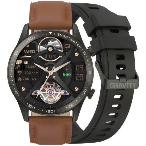 Smartwatch Gravity GT10-4 Czarny z brązowym paskiem skórzanym