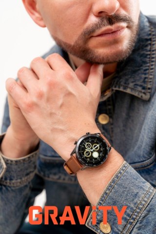 Smartwatch Gravity GT10-4 Czarny z brązowym paskiem skórzanym
