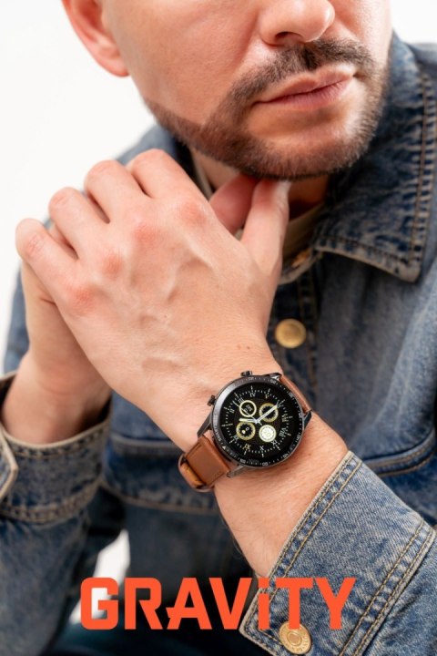 Smartwatch Gravity GT10-4 Czarny z brązowym paskiem skórzanym