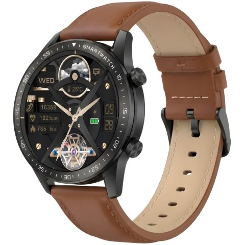 Smartwatch Gravity GT10-4 Czarny z brązowym paskiem skórzanym