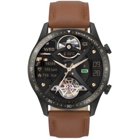Smartwatch Gravity GT10-4 Czarny z brązowym paskiem skórzanym