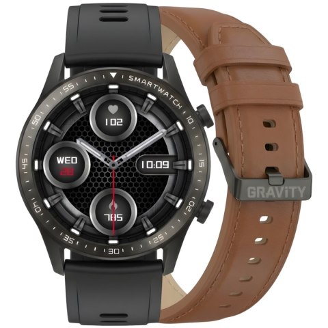 Smartwatch Gravity GT10-4 Czarny z brązowym paskiem skórzanym