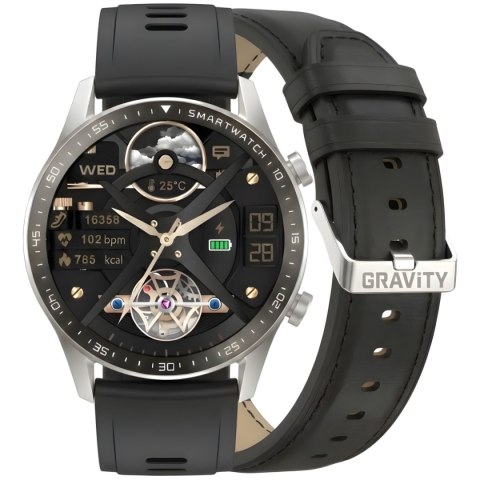Smartwatch Gravity GT10-7 Srebrny z 2 Paskami (Silikon i Skóra)