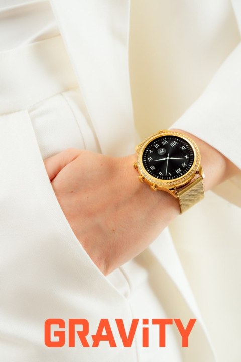 Smartwatch Gravity GT5-2 Złoty - Złota Bransoleta i Biały Pasek