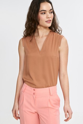 Bluzka bez rękawów z dekoltem V B191 Carmel - Nife