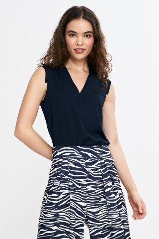 Bluzka bez rękawów z dekoltem V B191 Navy - Nife