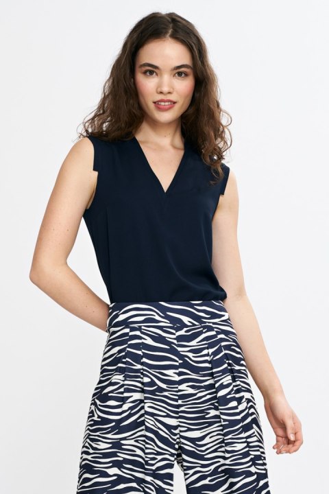 Bluzka bez rękawów z dekoltem V B191 Navy - Nife
