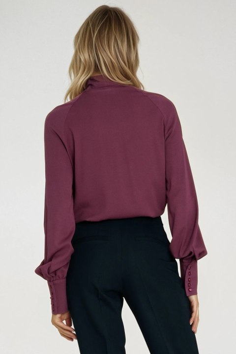 Wiskozowa bluzka z szarfą B204 Śliwka - Nife