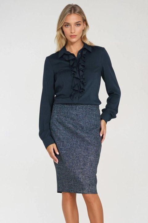 Wiskozowa bluzka z żabotem B202 Navy - Nife