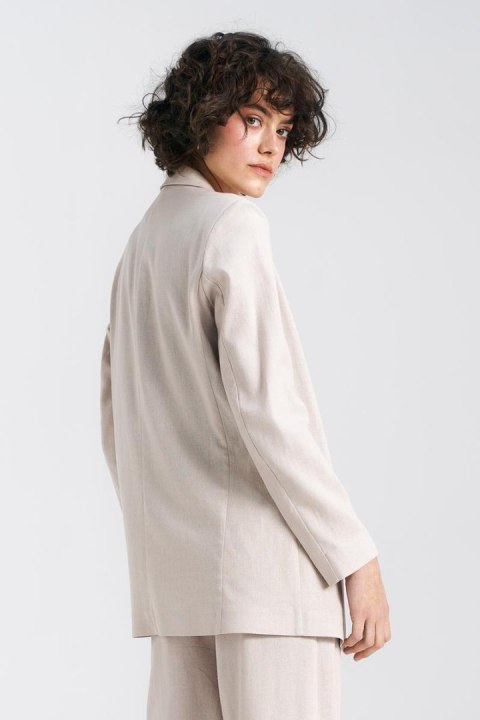 Dłuższa lniana marynarka w kolorze beżowym