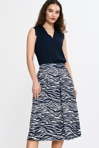 Spódnica midi z zakładkami SP83 Wzór Zebra/Navy - Nife