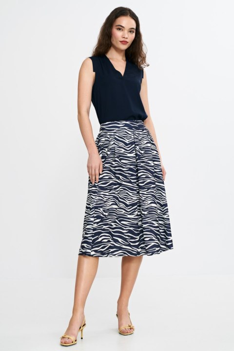 Spódnica midi z zakładkami SP83 Wzór Zebra/Navy - Nife