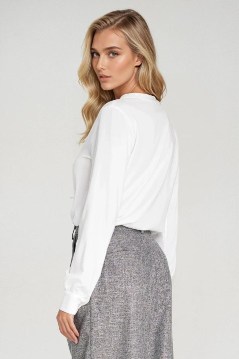 Wiskozowa bluzka z szeroką plisą na dekolcie B196 Ecru - Nife