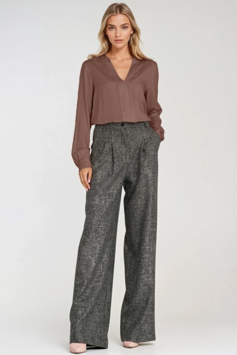 Wiskozowa bluzka z szeroką plisą na dekolcie B196 Mocca - Nife